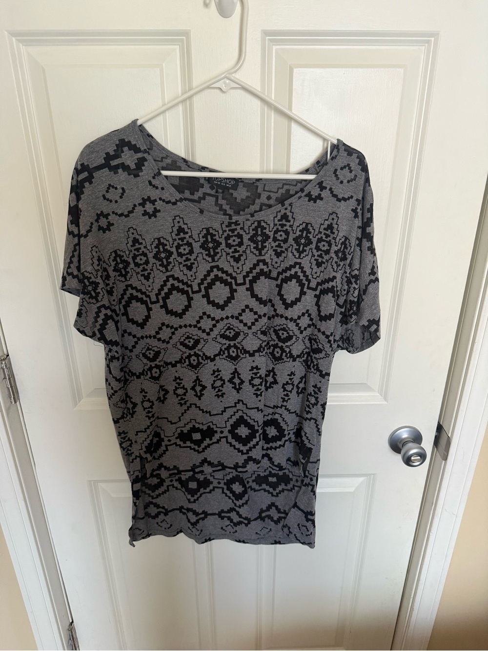 Topshop Black and Gray Aztec Print Short Sleeve Tee